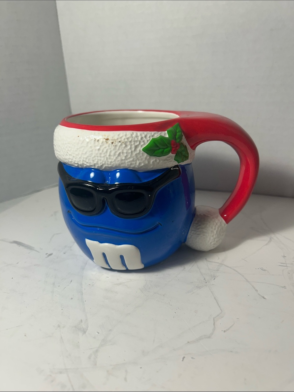 M&M'S Blue Character Holiday Mug with Red Santa Handle